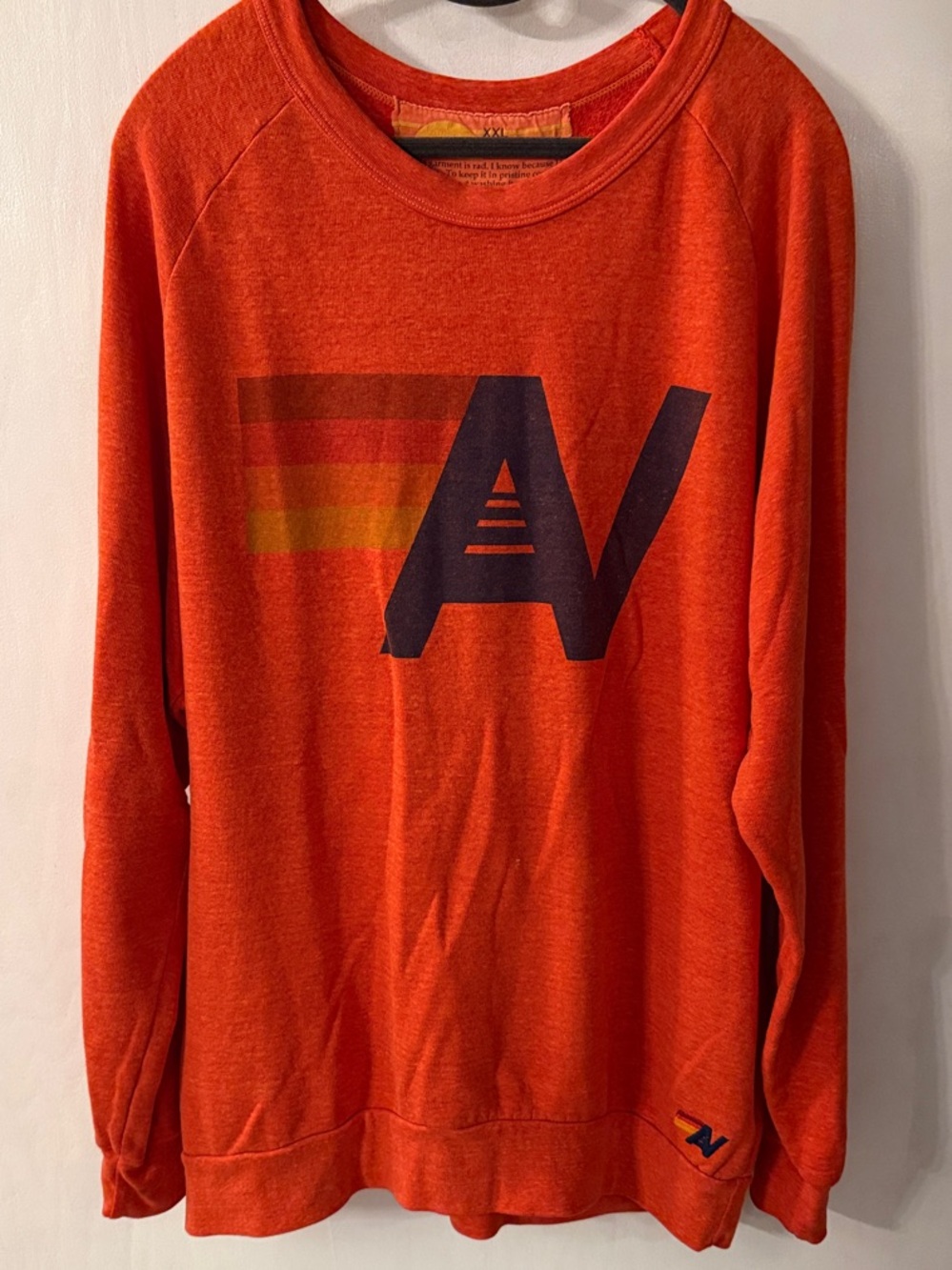 Aviator Nation Orange Crewneck Sweatshirt with Navy AV Graphic